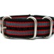 HNS Black & Red & Grey Strip Heavy Duty Ballistic Nylon Watch Strap With 5 Matt Stainless Steel Rings