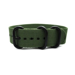 HNS Olive Heavy Duty Ballistic Nylon Watch Strap With 3 PVD Coated Stainless Steel Rings
