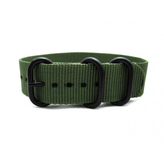 HNS Olive Heavy Duty Ballistic Nylon Watch Strap With 3 PVD Coated Stainless Steel Rings