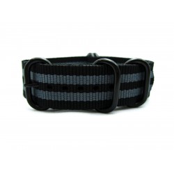 HNS James Bond 007 Black & Grey  Heavy Duty Ballistic Nylon Watch Strap With 5 PVD Coated Stainless Steel Rings