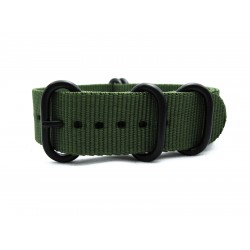 HNS Olive Heavy Duty Ballistic Nylon Watch Strap With 5 PVD Coated Stainless Steel Rings