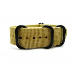 HNS Khaki Heavy Duty Ballistic Nylon Watch Strap With 5 PVD Coated Stainless Steel Rings