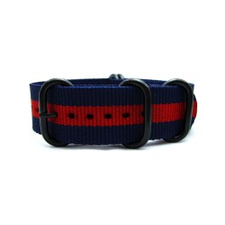 HNS Navy & Red  Heavy Duty Ballistic Nylon Watch Strap With 5 PVD Coated Stainless Steel Rings