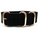 HNS Black Heavy Duty Ballistic Nylon Watch Strap With 3 Rose Gold Plated Stainless Steel Rings