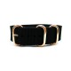 HNS Black Heavy Duty Ballistic Nylon Watch Strap With 3 Rose Gold Plated Stainless Steel Rings