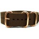 HNS Coffee Heavy Duty Ballistic Nylon Watch Strap With 3 Rose Gold Plated Stainless Steel Rings