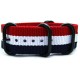 HNS France Flag Red & White & Blue Heavy Duty Ballistic Nylon Watch Strap With 5 PVD Coated Stainless Steel Rings