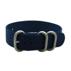 HNS Navy Blue Heavy Duty Ballistic Nylon Watch Strap with 3 Matt Stainless Steel Rings