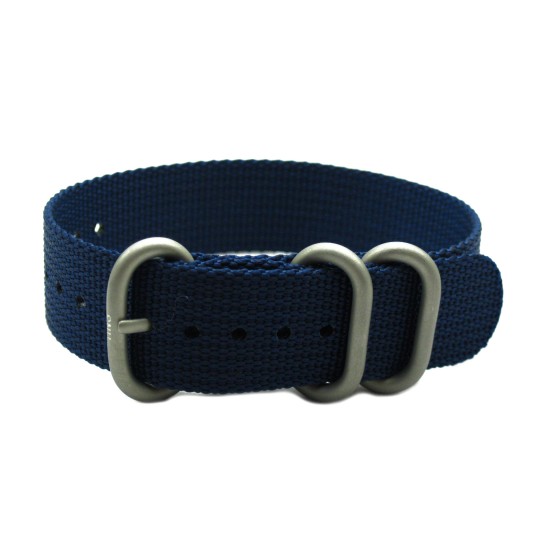 HNS Navy Blue Heavy Duty Ballistic Nylon Watch Strap with 3 Matt Stainless Steel Rings