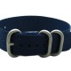 HNS Navy Blue Heavy Duty Ballistic Nylon Watch Strap with 3 Matt Stainless Steel Rings