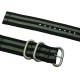 HNS 2 Pieces James Bond 007 Black & Grey Heavy Duty Ballistic Nylon Watch Strap With 3 Matt Stainless Steel Rings