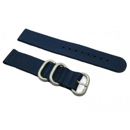HNS 2 Pieces Navy Heavy Duty Ballistic Nylon Watch Strap With 3 Matt Stainless Steel Rings