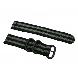 HNS 2 Pieces James Bond 007 Black & Grey Heavy Duty Ballistic Nylon Watch Strap With 3 PVD Coated Stainless Steel Rings