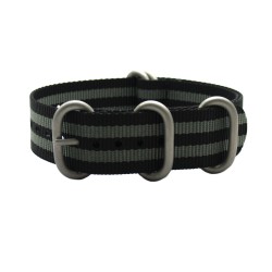 HNS 007 Bond Black & Grey Heavy Duty Ballistic Nylon Watch Strap with 5 Matt Stainless Steel Rings