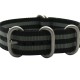 HNS 007 Bond Black & Grey Heavy Duty Ballistic Nylon Watch Strap with 5 Matt Stainless Steel Rings