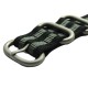 HNS 007 Bond Black & Grey Heavy Duty Ballistic Nylon Watch Strap with 5 Matt Stainless Steel Rings