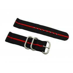 HNS 2 Pieces Black with Red Heavy Duty Ballistic Nylon Watch Strap With 3 Matte Rings