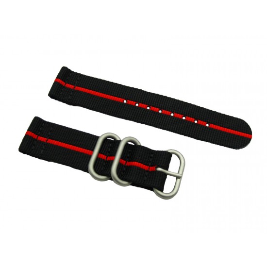 HNS 2 Pieces Black with Red Heavy Duty Ballistic Nylon Watch Strap With 3 Matte Rings