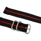 HNS 2 Pieces Black with Red Heavy Duty Ballistic Nylon Watch Strap With 3 Matte Rings