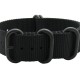 HNS Black Heavy Duty Ballistic Nylon Watch Strap With 5 PVD Coated Stainless Steel Rings