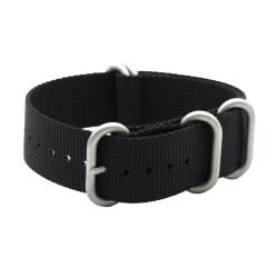 HNS Black Heavy Duty Ballistic Nylon Watch Strap With 5 Matte Stainless Steel Rings