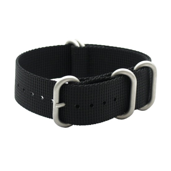 HNS Black Heavy Duty Ballistic Nylon Watch Strap With 5 Matte Stainless Steel Rings