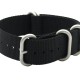 HNS Black Heavy Duty Ballistic Nylon Watch Strap With 5 Matte Stainless Steel Rings