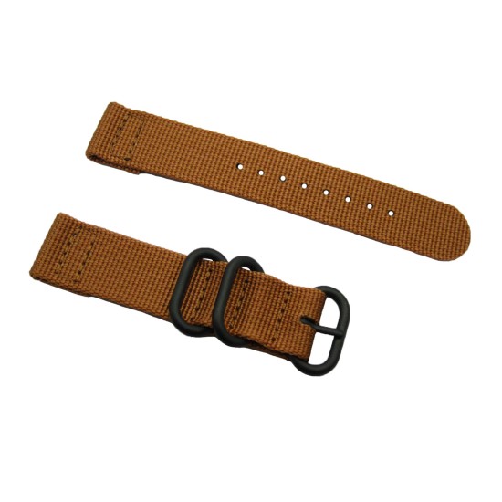 HNS 2 Pieces Khaki Heavy Duty Ballistic Nylon Watch Strap With 3 PVD Coated Stainless Steel Rings