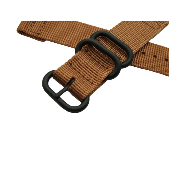 HNS 2 Pieces Khaki Heavy Duty Ballistic Nylon Watch Strap With 3 PVD Coated Stainless Steel Rings