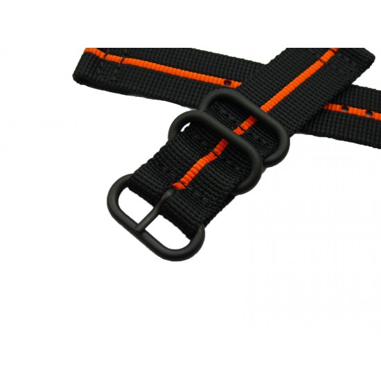 HNS 2 Pieces Black with Orange Heavy Duty Ballistic Nylon Watch Strap With 3 PVD Rings