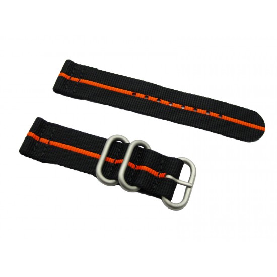 HNS 2 Pieces Black with Orange Heavy Duty Ballistic Nylon Watch Strap With 3 Matte Rings