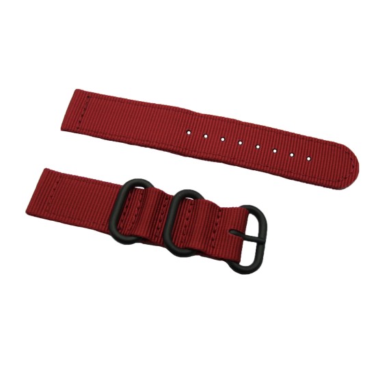 HNS 2 Pieces Red Heavy Duty Ballistic Nylon Watch Strap With 3 PVD Coated Stainless Steel Rings