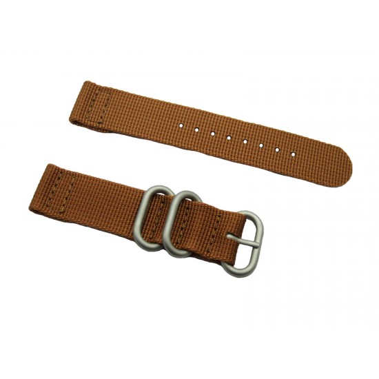 HNS 2 Pieces Khaki Heavy Duty Ballistic Nylon Watch Strap With 3 Matte Stainless Steel Rings