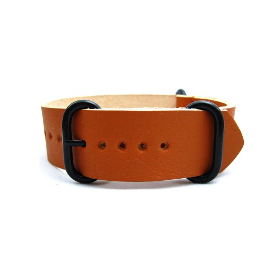 HNS Handmade Reto Style Honey Calf Leather Watch Strap With 3 PVD Coated Stainless Steel Rings