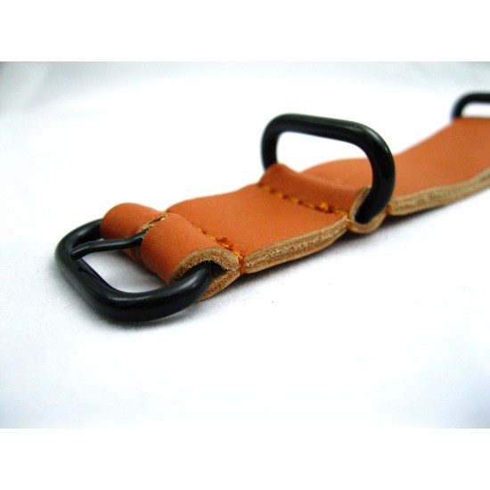 HNS Handmade Reto Style Honey Calf Leather Watch Strap With 3 PVD Coated Stainless Steel Rings
