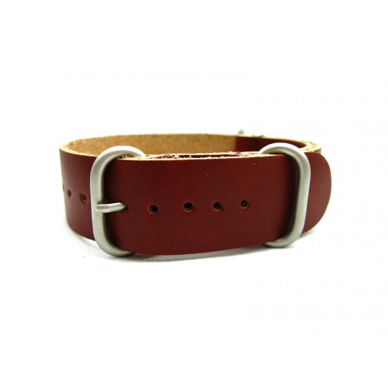HNS Handmade Coffee Calf Leather Watch Strap With 3 Matt Stainless Steel Rings