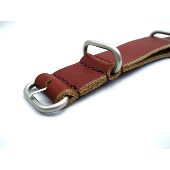 HNS Handmade Coffee Calf Leather Watch Strap With 3 Matt Stainless Steel Rings