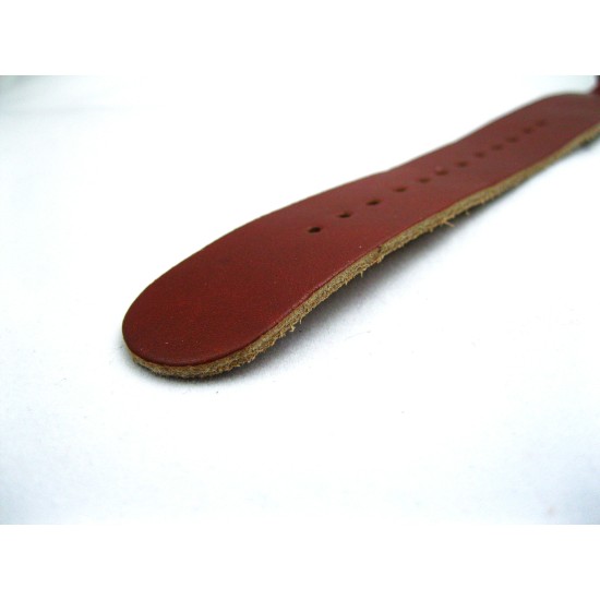 HNS Handmade Coffee Calf Leather Watch Strap With 3 Matt Stainless Steel Rings