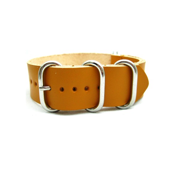 HNS Handmade Merigold Calf Leather Watch Strap With 5 Polished Stainless Steel Rings