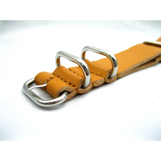 HNS Handmade Merigold Calf Leather Watch Strap With 5 Polished Stainless Steel Rings