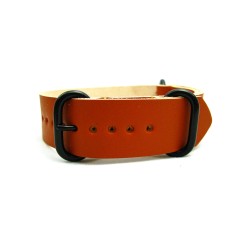 HNS Handmade Reto Style Brown Calf Leather Watch Strap With 3 PVD Coated Stainless Steel Rings
