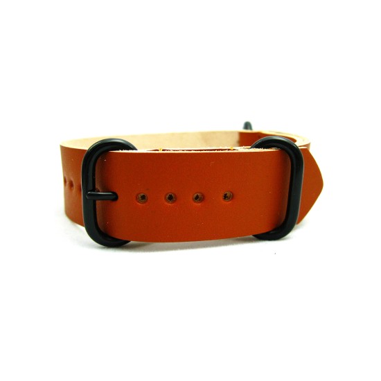HNS Handmade Reto Style Brown Calf Leather Watch Strap With 3 PVD Coated Stainless Steel Rings