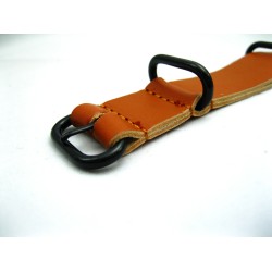 HNS Handmade Reto Style Brown Calf Leather Watch Strap With 3 PVD Coated Stainless Steel Rings