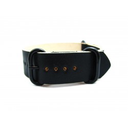 HNS Handmade Reto Style Black Calf Leather Watch Strap With 3 PVD Coated Stainless Steel Rings
