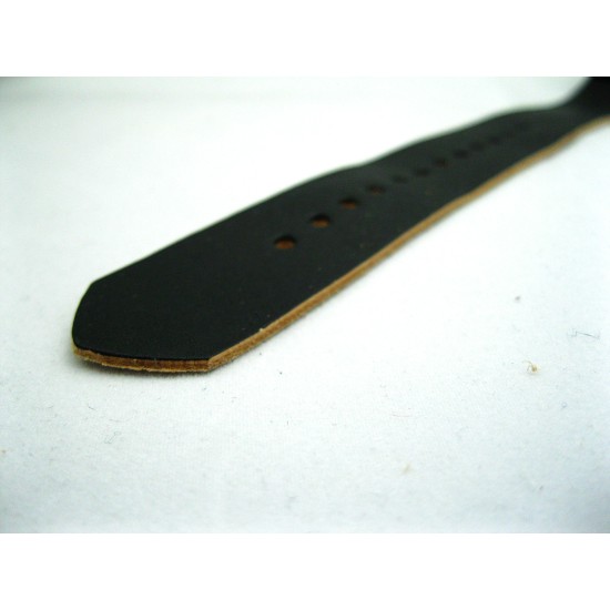 HNS Handmade Reto Style Black Calf Leather Watch Strap With 3 PVD Coated Stainless Steel Rings