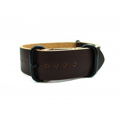 HNS Handmade Reto Style Dark Brown Calf Leather Watch Strap With 3 PVD Coated Stainless Steel Rings