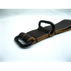HNS Handmade Reto Style Dark Brown Calf Leather Watch Strap With 3 PVD Coated Stainless Steel Rings