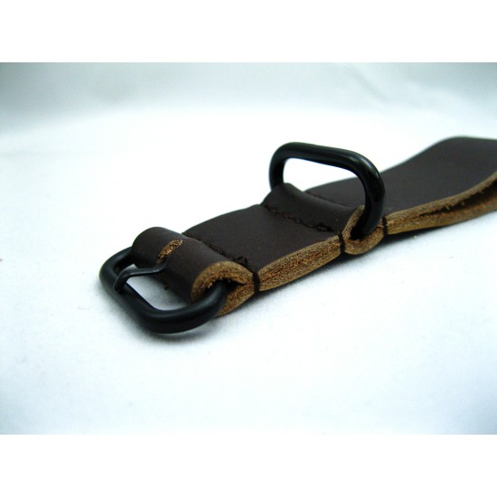 HNS Handmade Reto Style Dark Brown Calf Leather Watch Strap With 3 PVD Coated Stainless Steel Rings