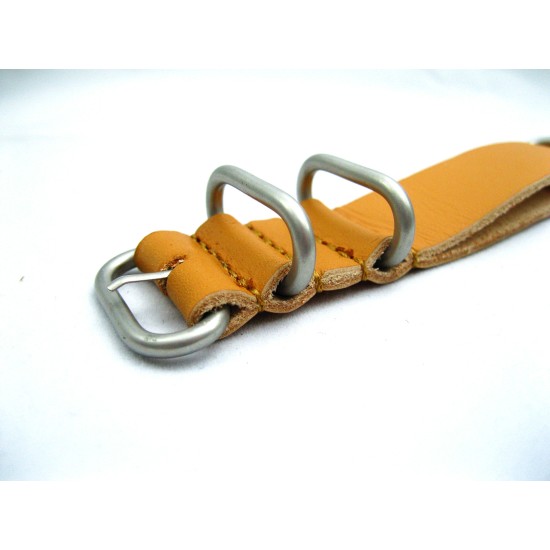 HNS Handmade Merigold Calf Leather Watch Strap With 5 Matt Stainless Steel Rings