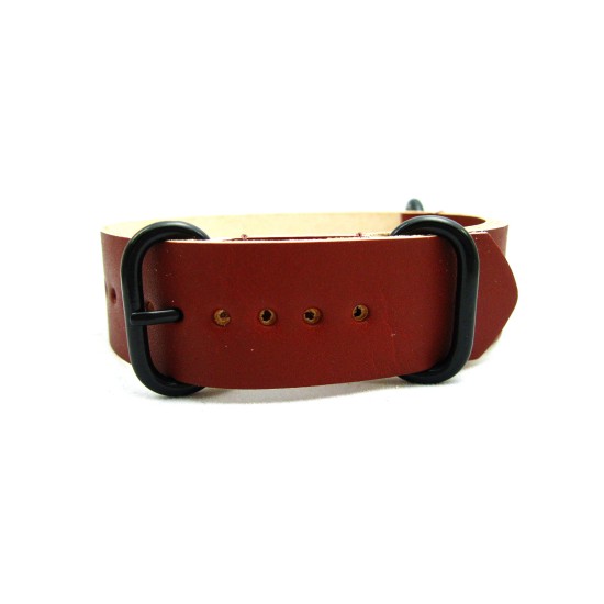 HNS Handmade Reto Style Coffee Calf Leather Watch Strap With 3 PVD Coated Stainless Steel Rings